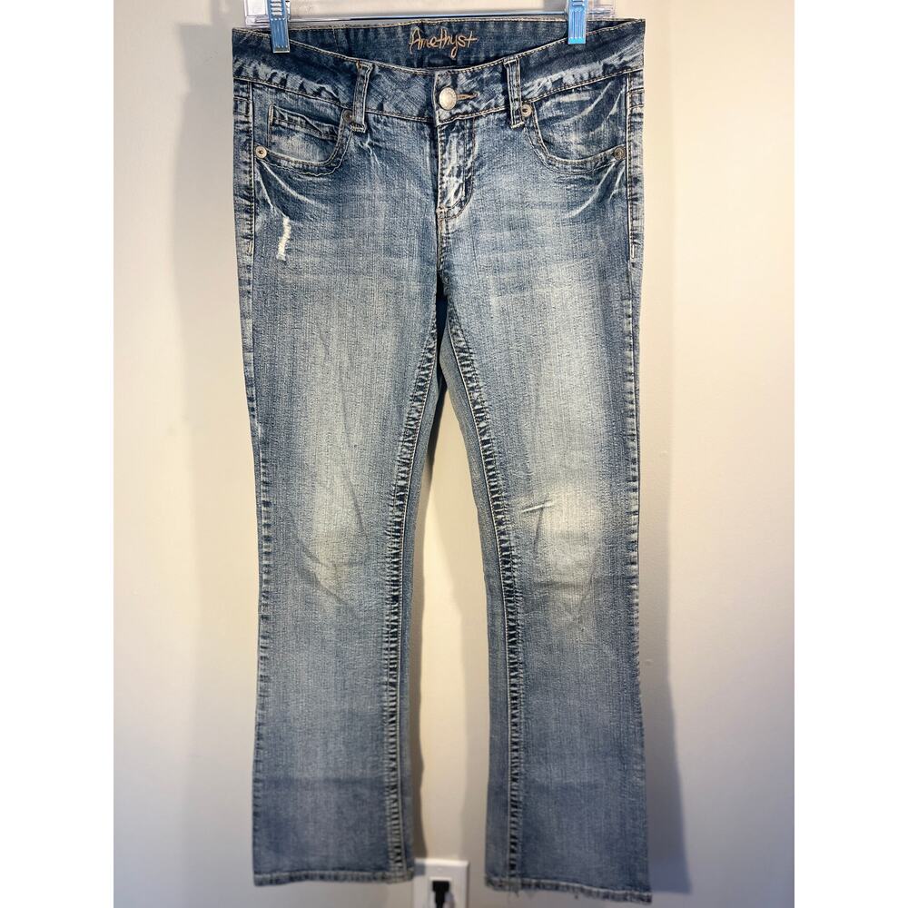 Amethyst Jeans Womens 7 Blue Denim Straight Leg Slim Medium Wash Stretch Casual